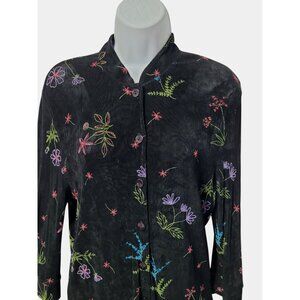 Softwear By Mark Singer Button Up Top Women’s S Black Slinky Long Sleeve Vintage